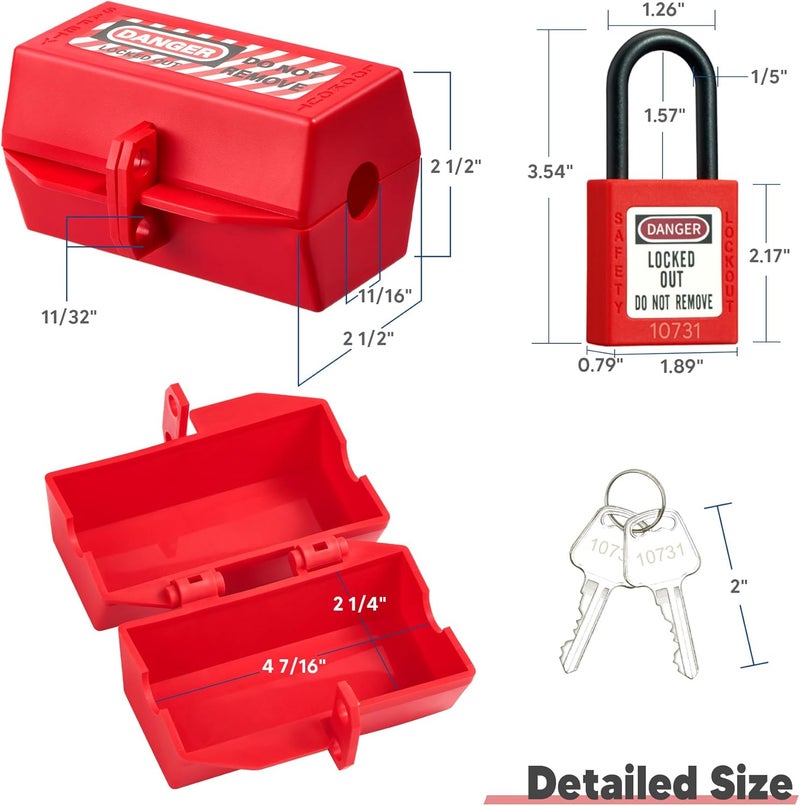 SATTRON Tagout Lockout Plug Lock Device- 2 Pcs Red Polypropylene Plug Lockout for Electrical Plugs 110 and 220 Volt Power Cord Medium Industrial Grade Power Cord Lockout with 2 Locking Holes OSHA Compliant - Image 3